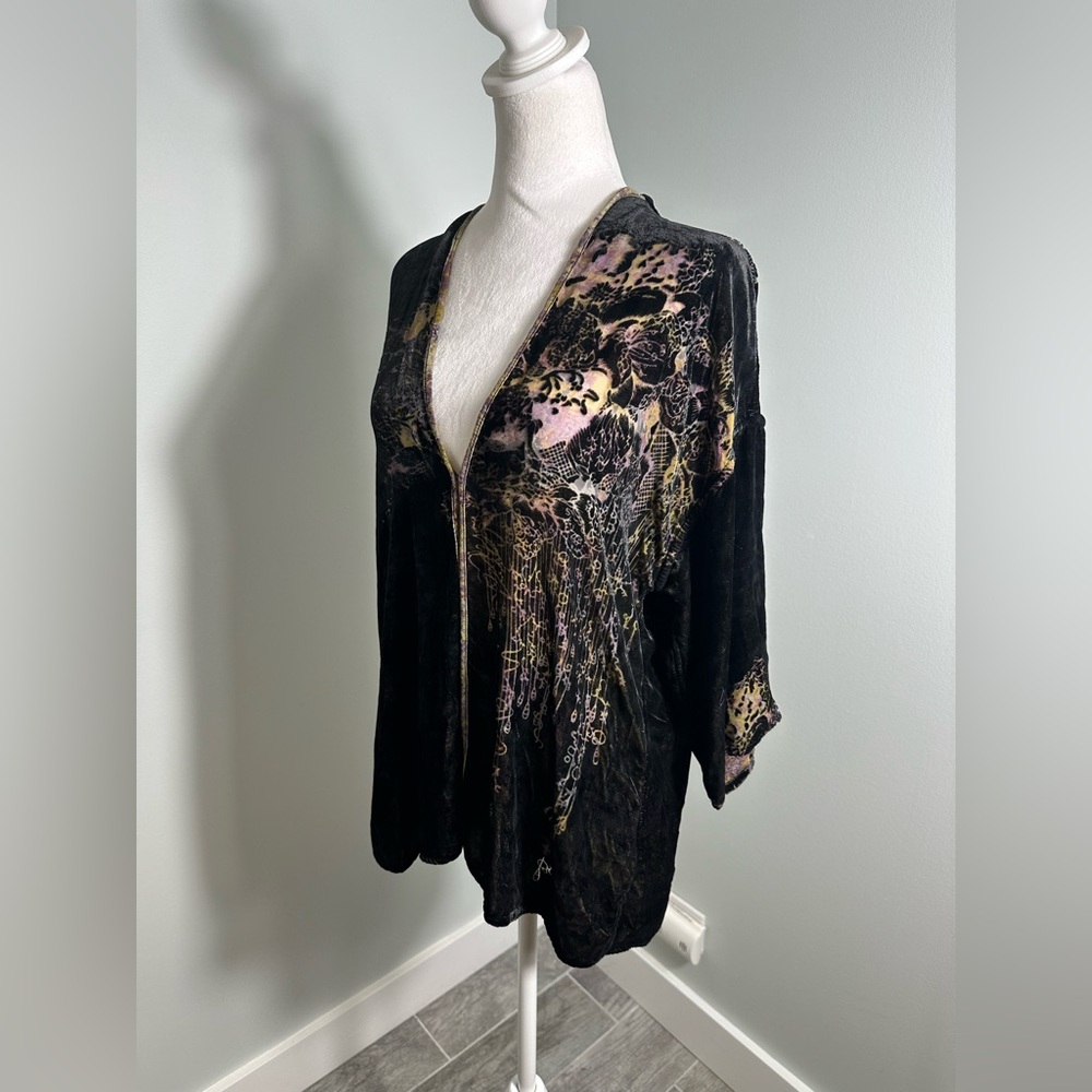 CITRON Silk Rayon Blend Burnout Velvet Kimono Topper Cardi Size XS - Picture 4 of 14